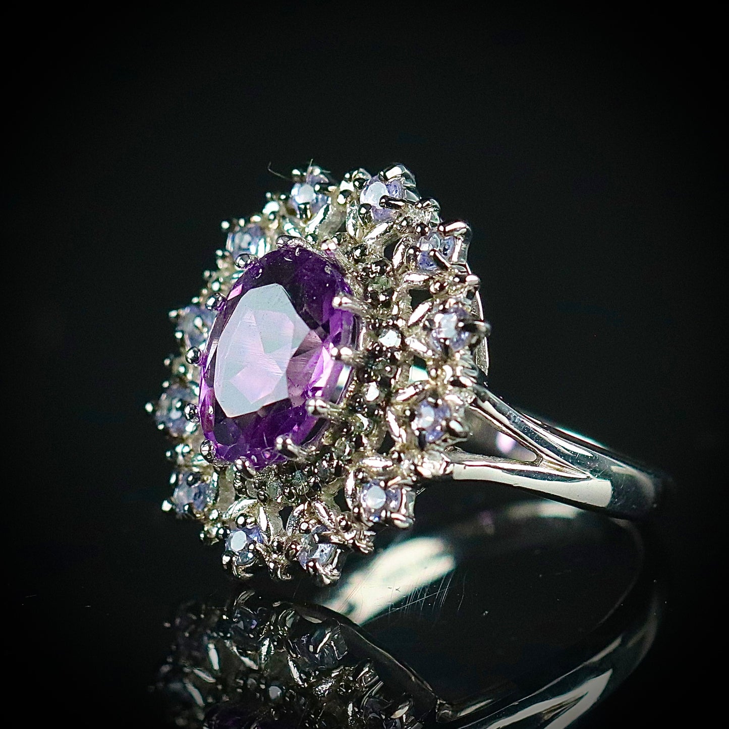 Sterling Silver Diamond, Amethyst and Tanzanite Ring