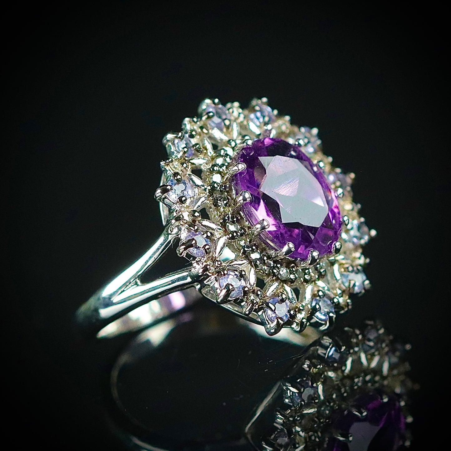 Sterling Silver Diamond, Amethyst and Tanzanite Ring
