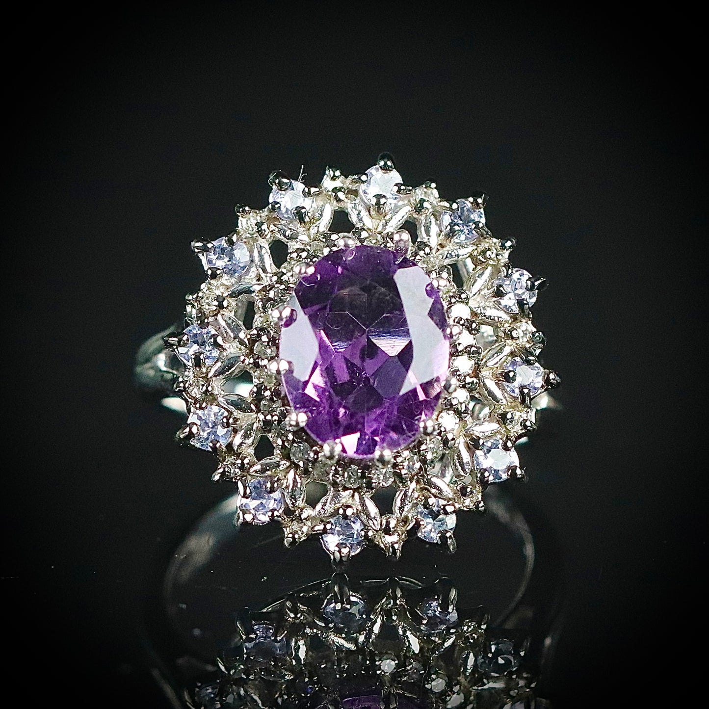 Sterling Silver Diamond, Amethyst and Tanzanite Ring