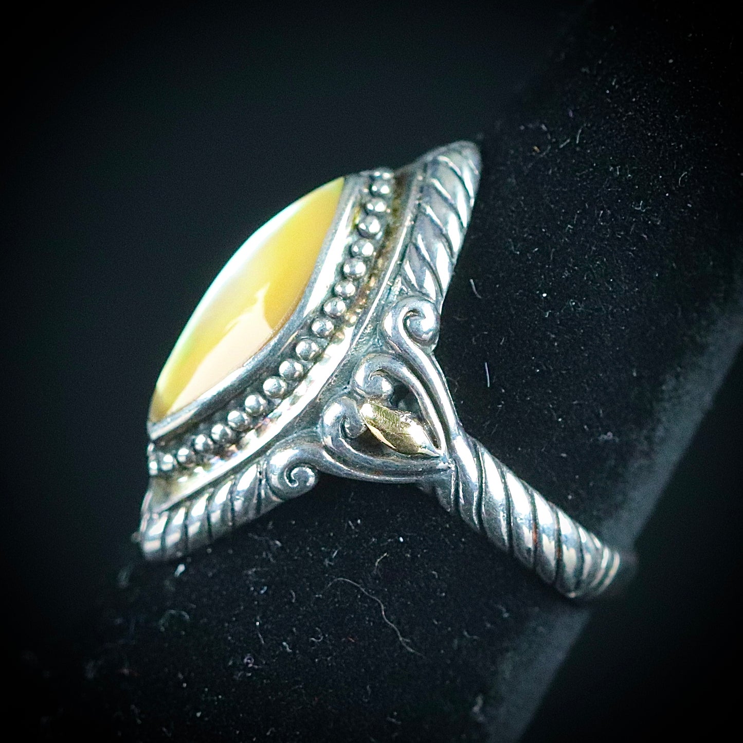 Sterling Silver and 18k Yellow Gold Golden Mother of Pearl Ring