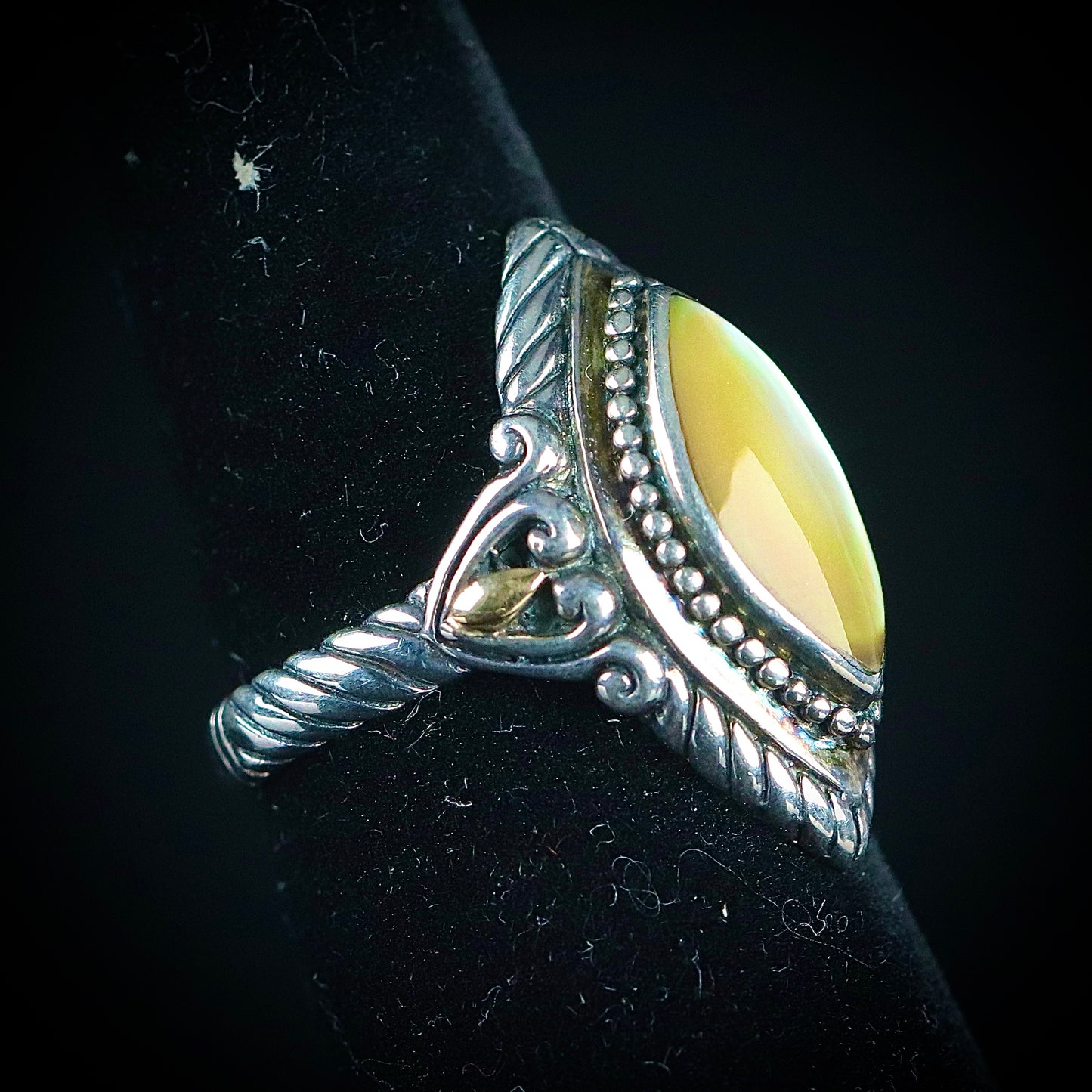 Sterling Silver and 18k Yellow Gold Golden Mother of Pearl Ring