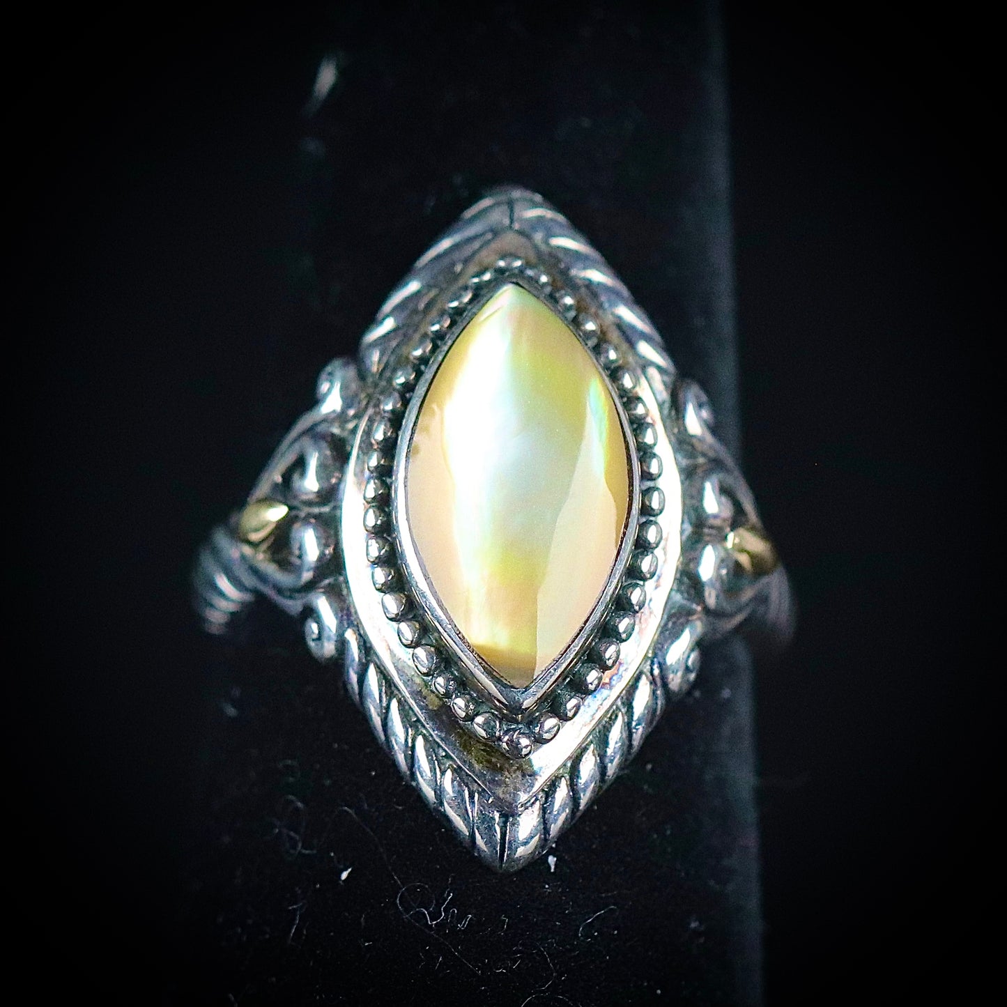 Sterling Silver and 18k Yellow Gold Golden Mother of Pearl Ring