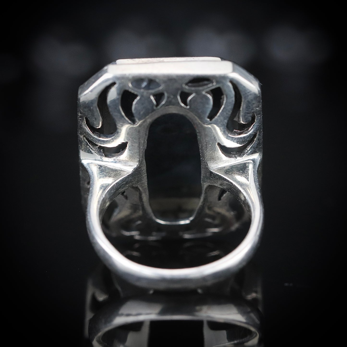 Sterling Silver Big Onyx and Marcasite Ring