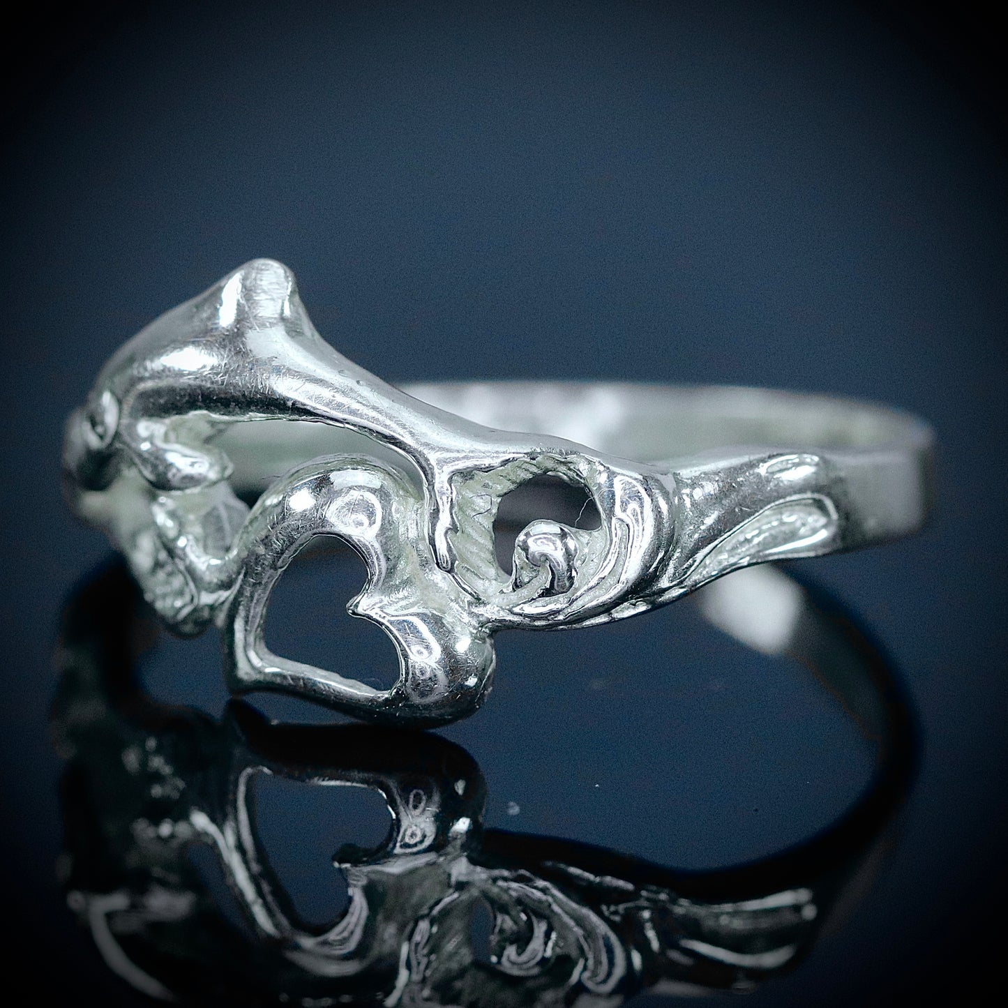 Sterling Silver Heart and Dolphin Ring
