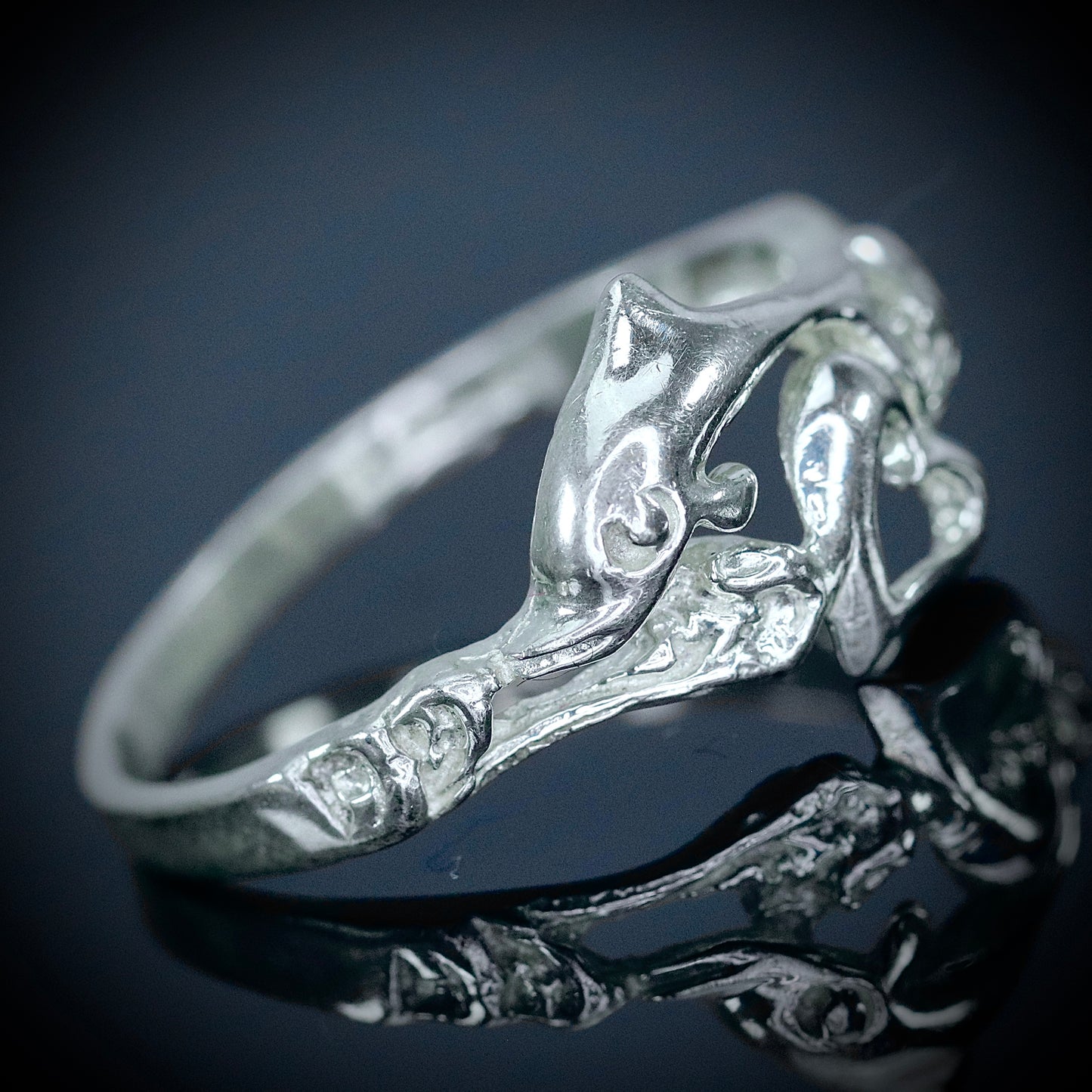 Sterling Silver Heart and Dolphin Ring