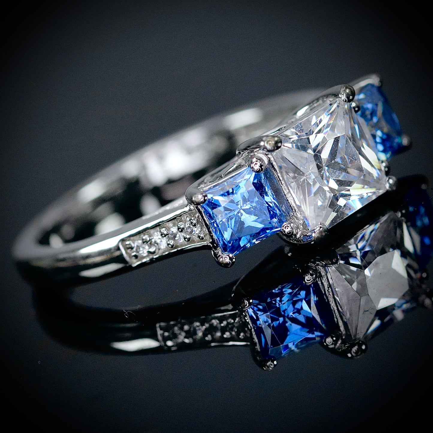Sterling Silver Blue and White CZ Ring