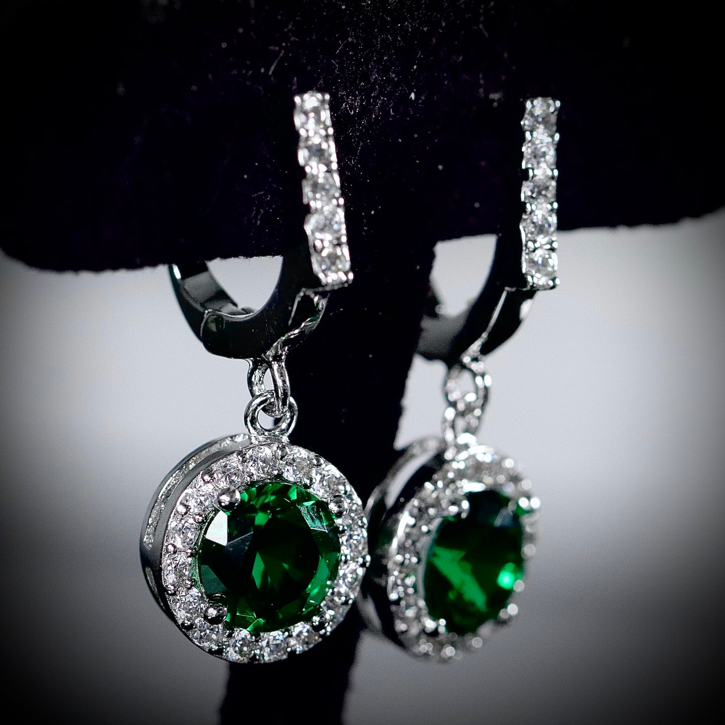 Sterling Silver Green and White CZ Earrings