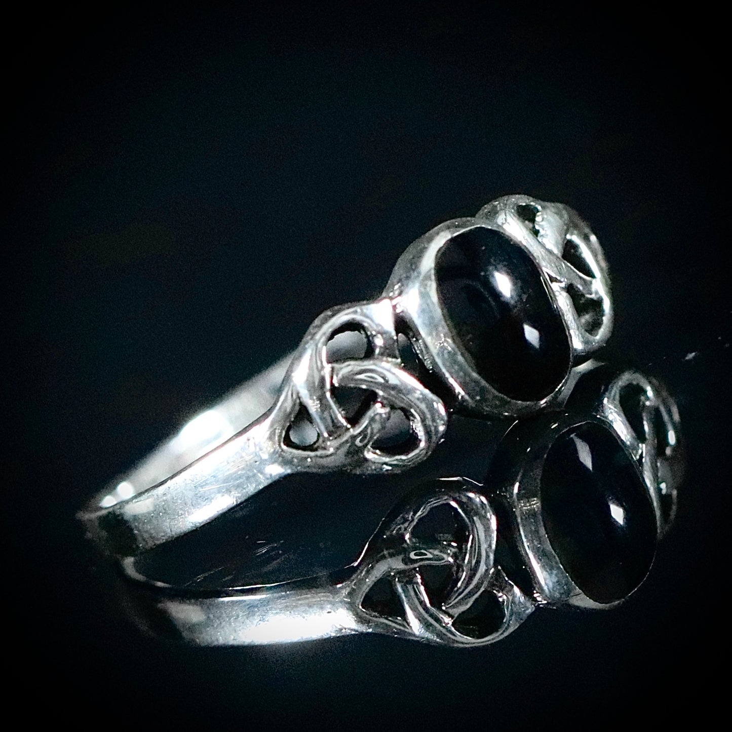 Sterling Silver Synthetic Onyx Celtic Ring
