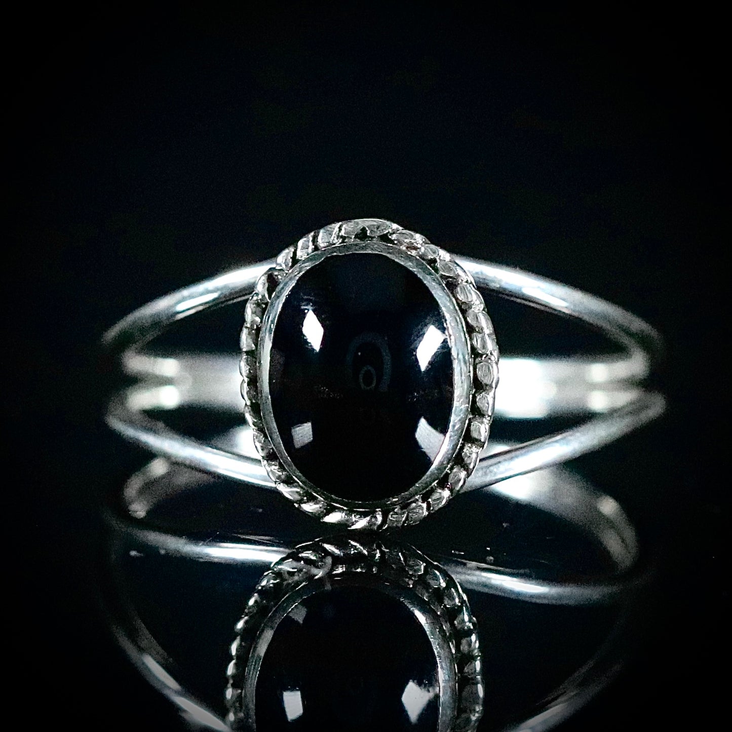 Sterling Silver Synthetic Onyx Braided Oval Ring