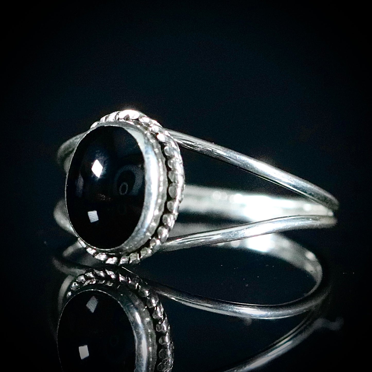 Sterling Silver Synthetic Onyx Braided Oval Ring