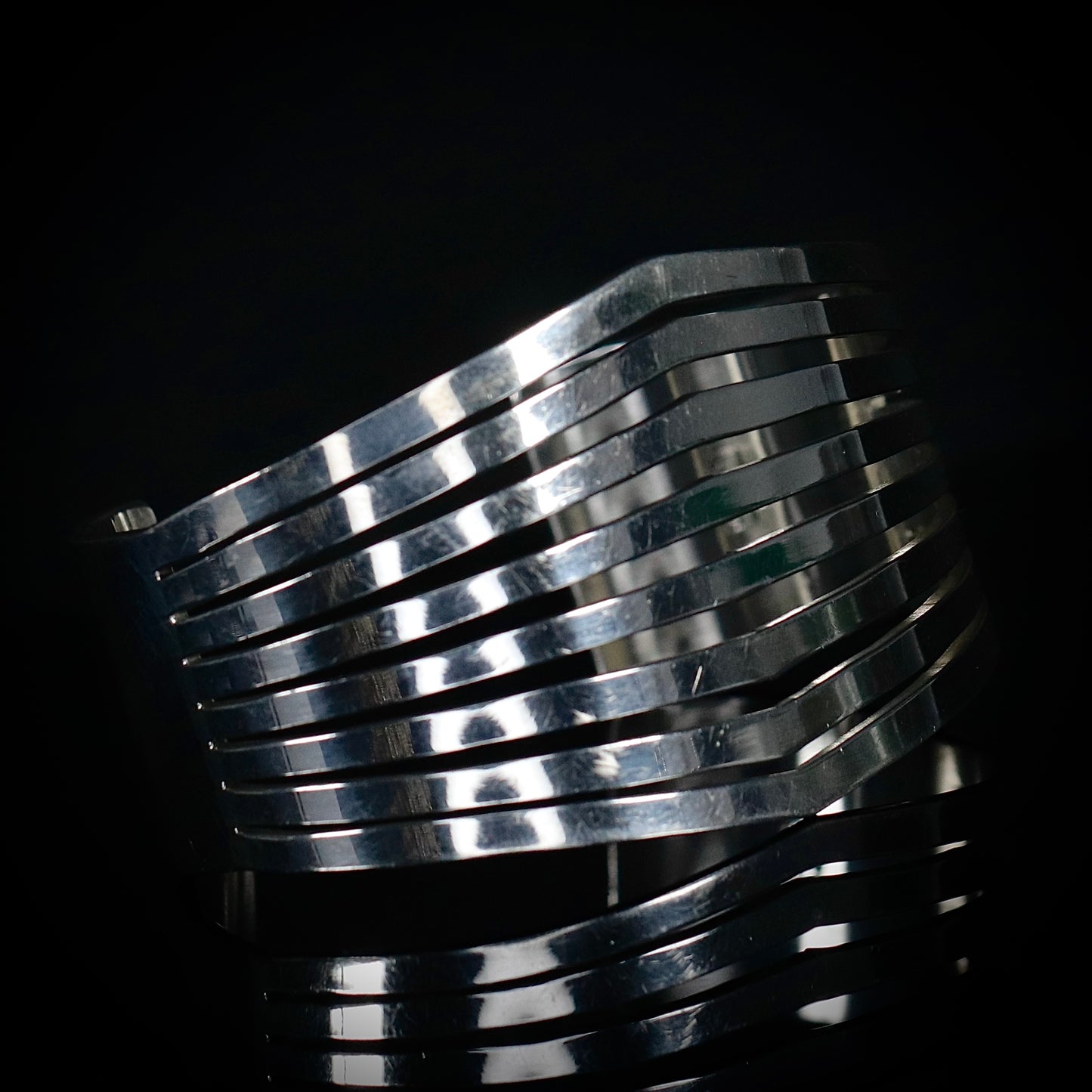 Sterling Silver Heavy and Wide Striped Bangle