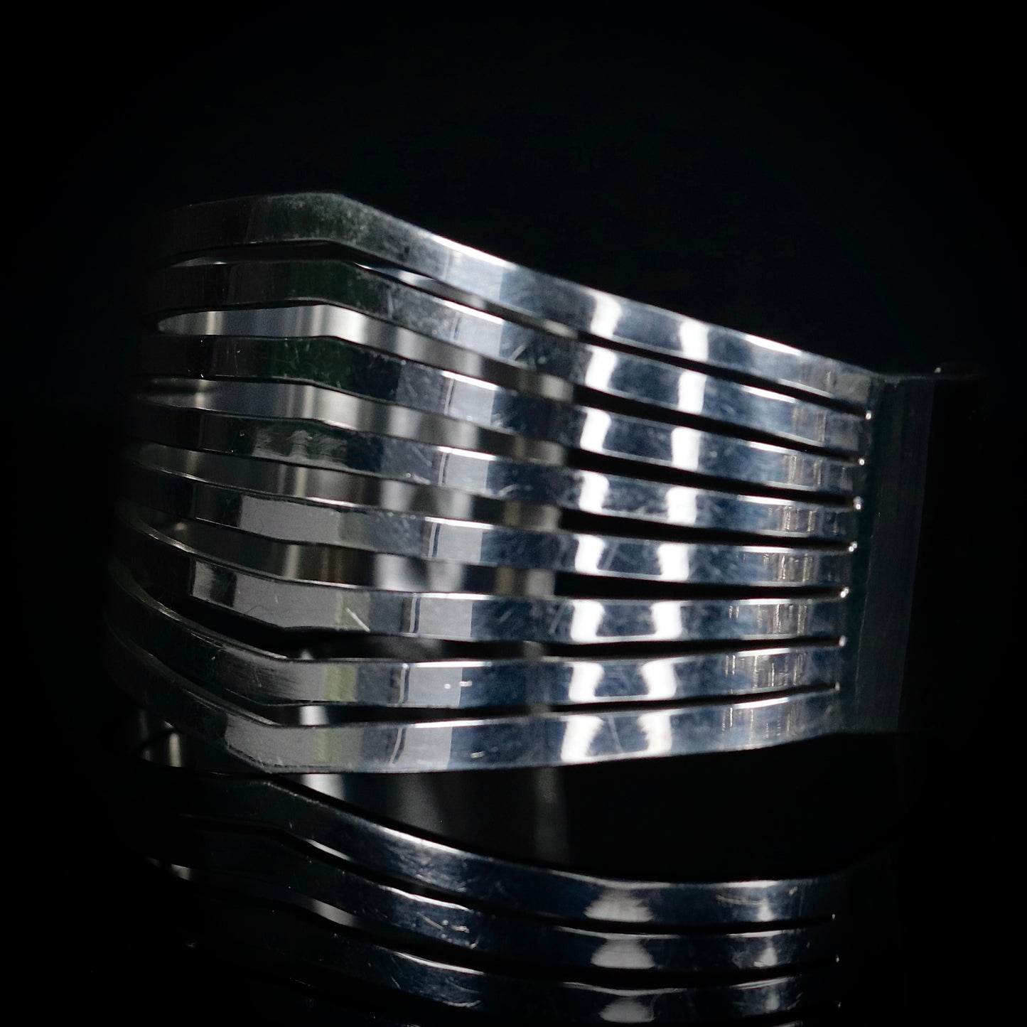Sterling Silver Heavy and Wide Striped Bangle