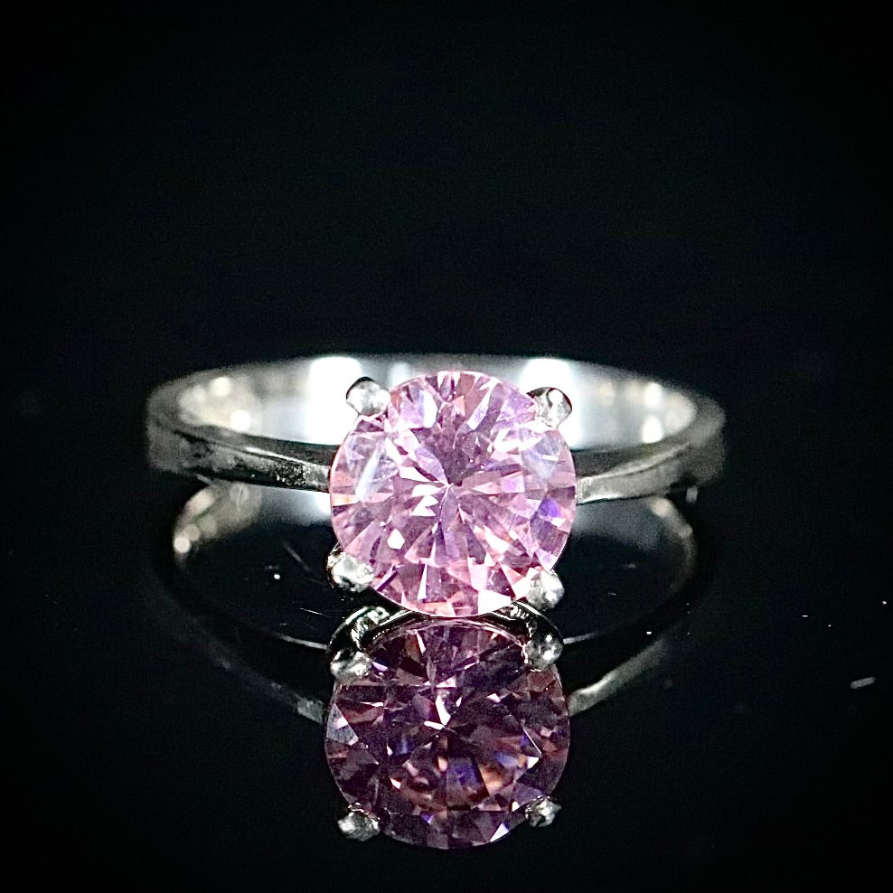 Sterling Silver Pink CZ Solitaire Ring