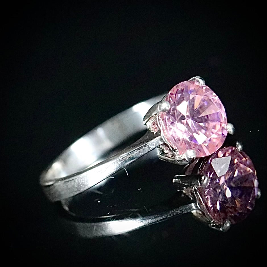 Sterling Silver Pink CZ Solitaire Ring