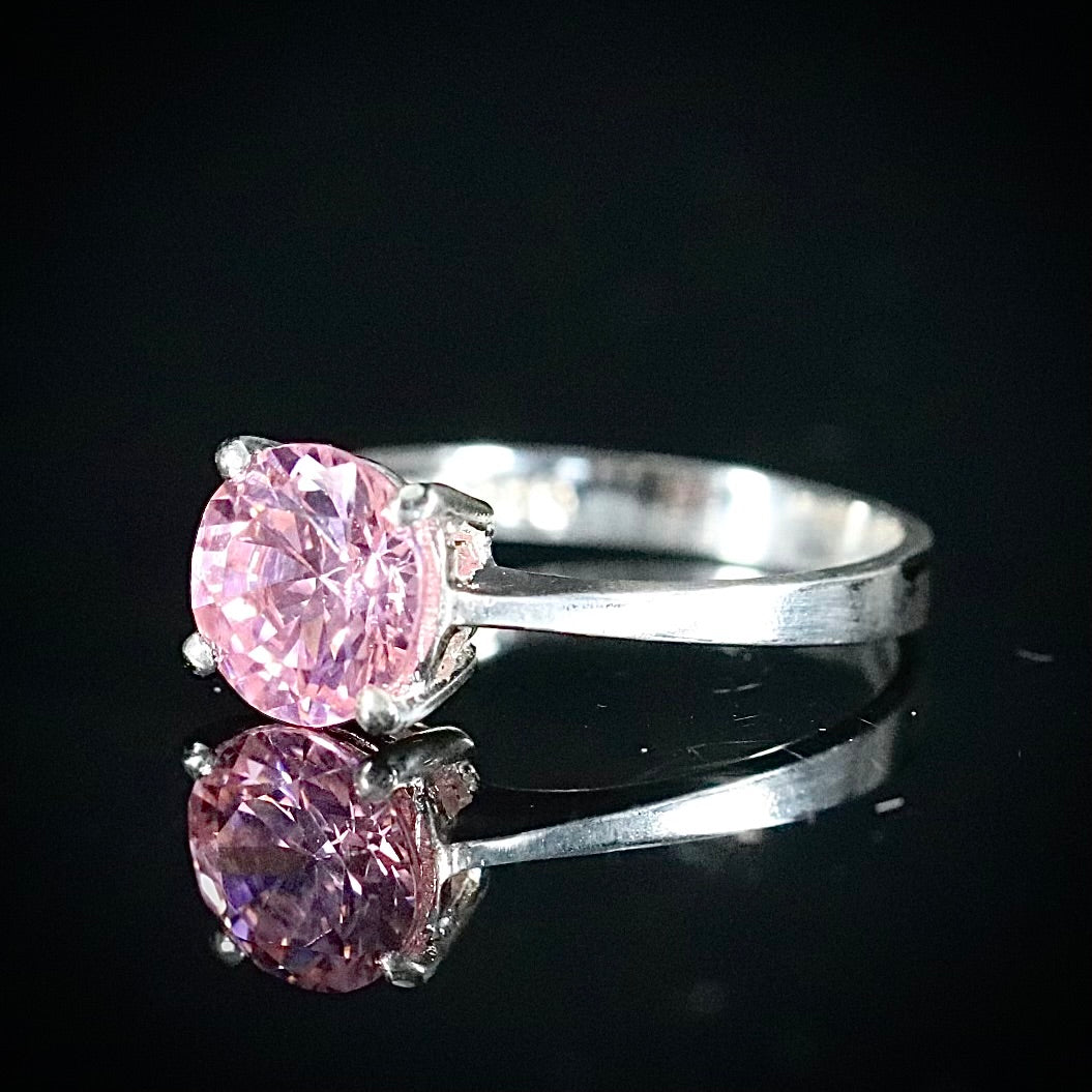 Sterling Silver Pink CZ Solitaire Ring