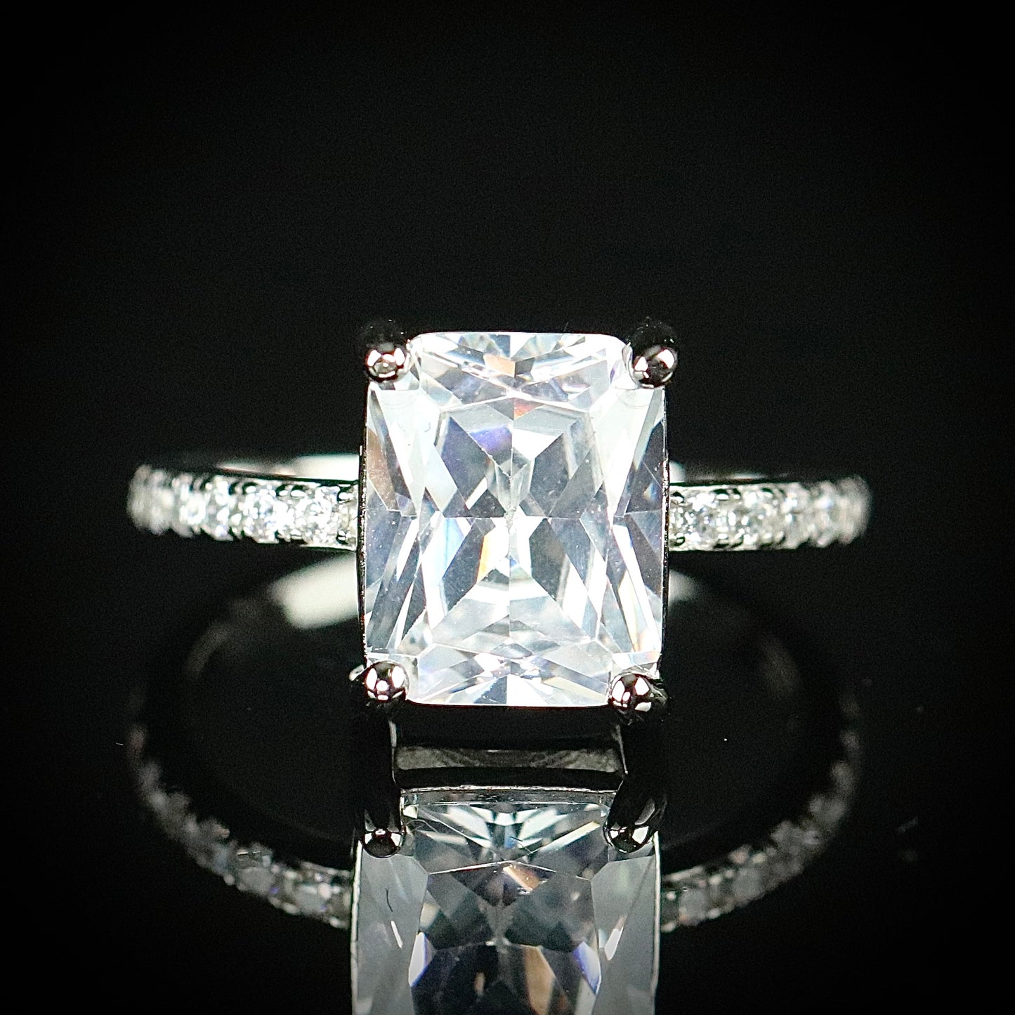 Sterling Silver Large Emerald Cut CZ Ring