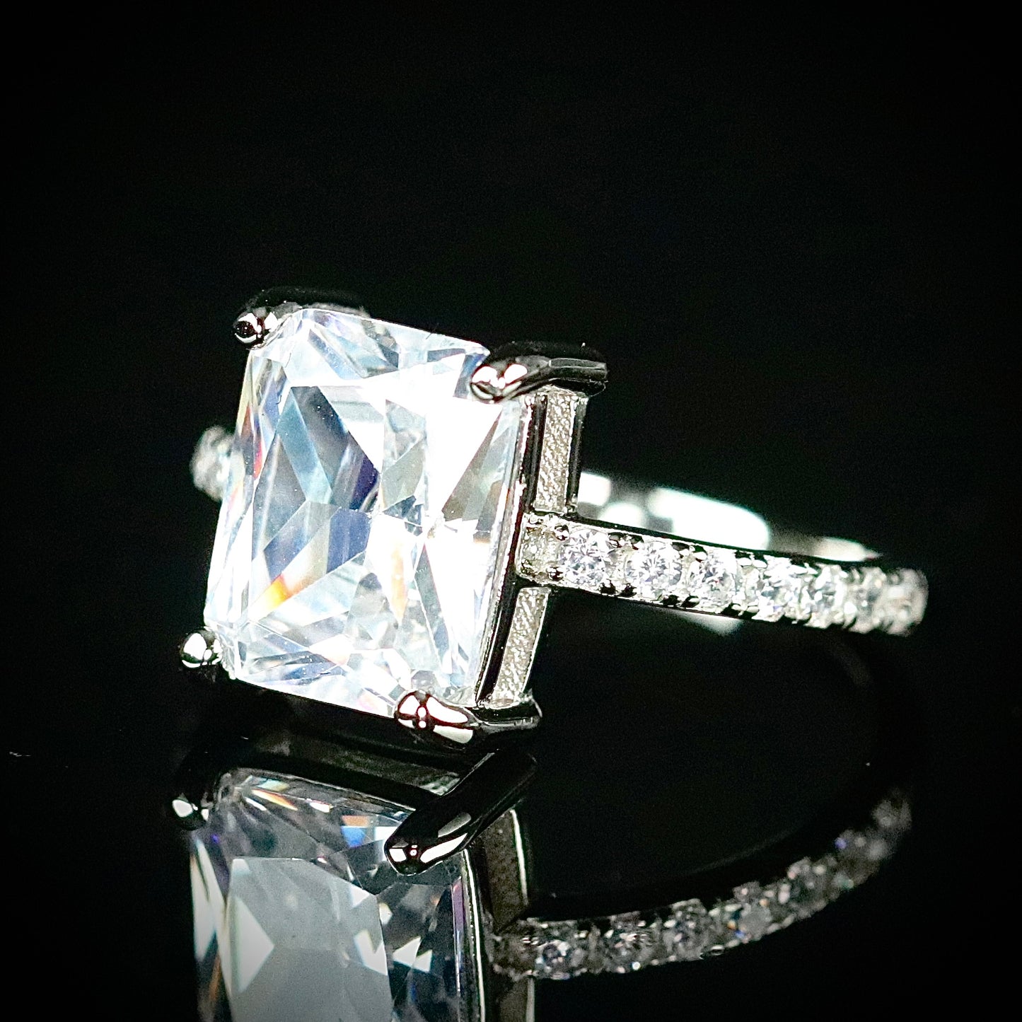 Sterling Silver Large Emerald Cut CZ Ring