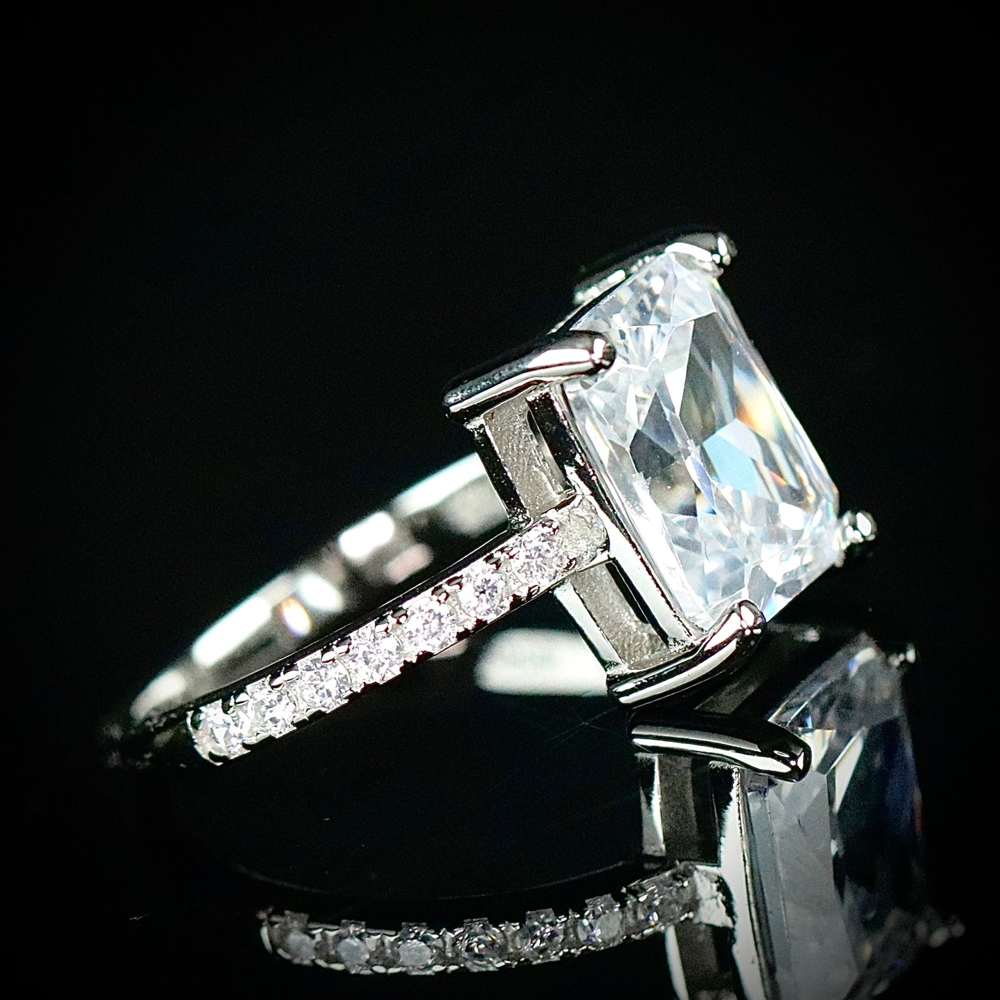 Sterling Silver Large Emerald Cut CZ Ring