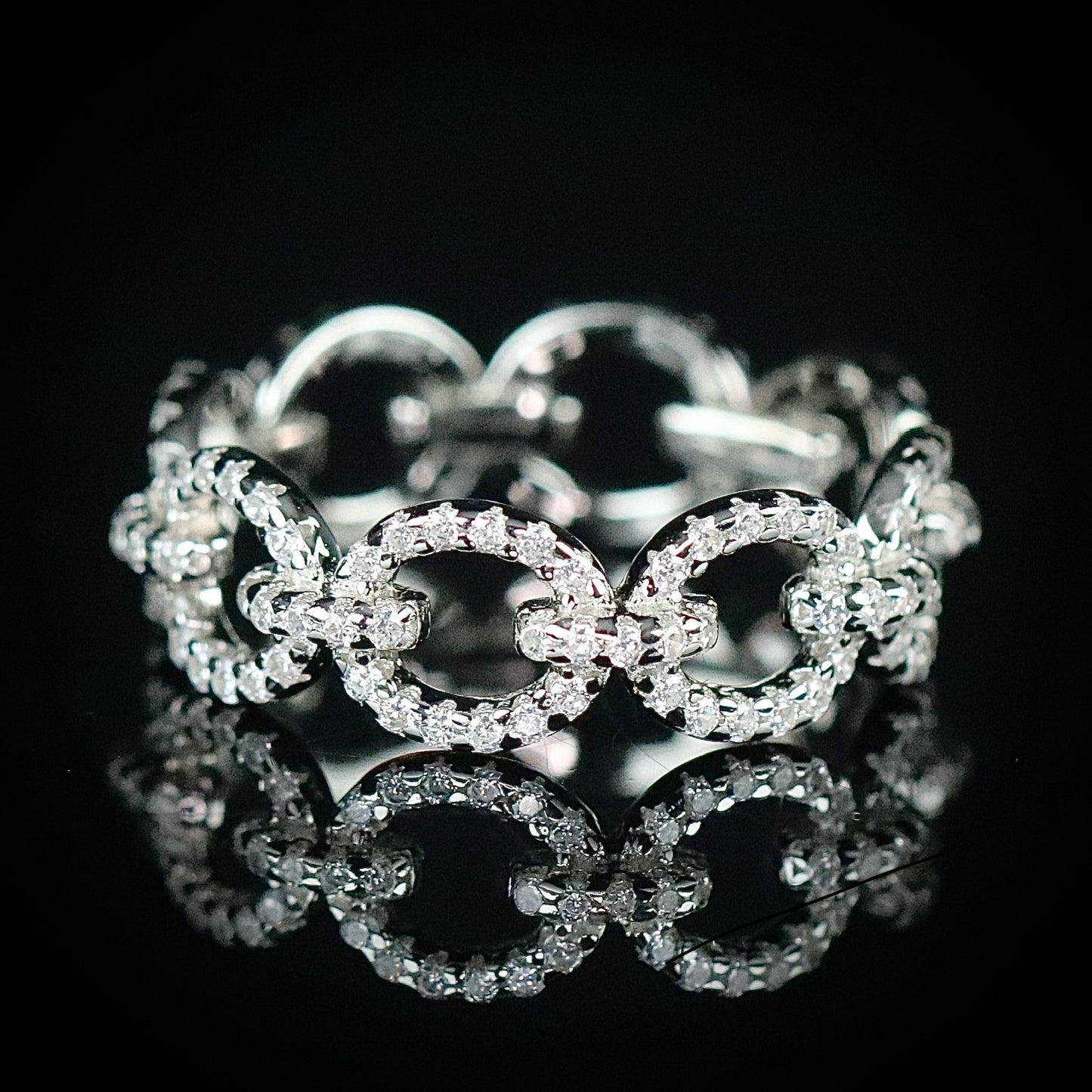 Sterling Silver Chain Link CZ Band