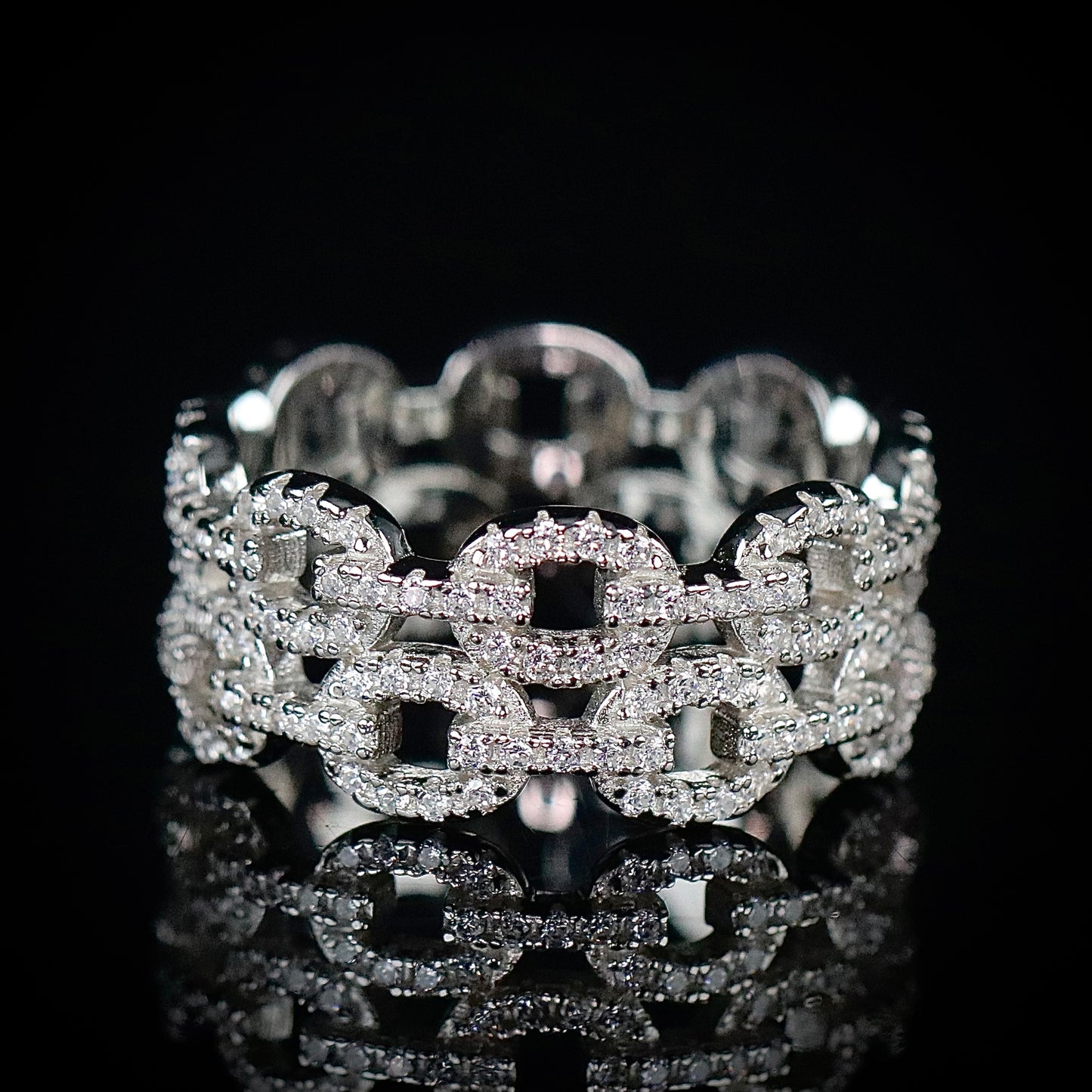 Sterling Silver Double Chain Link CZ Band