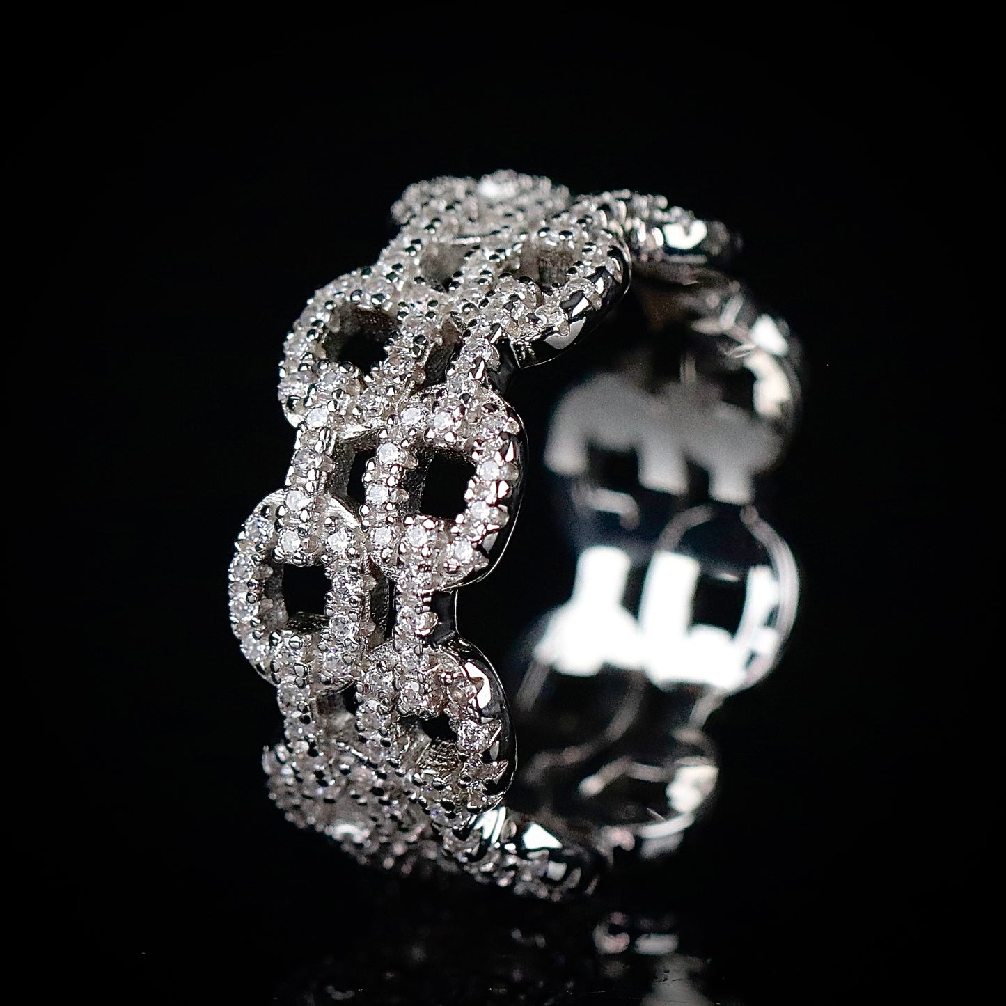 Sterling Silver Double Chain Link CZ Band