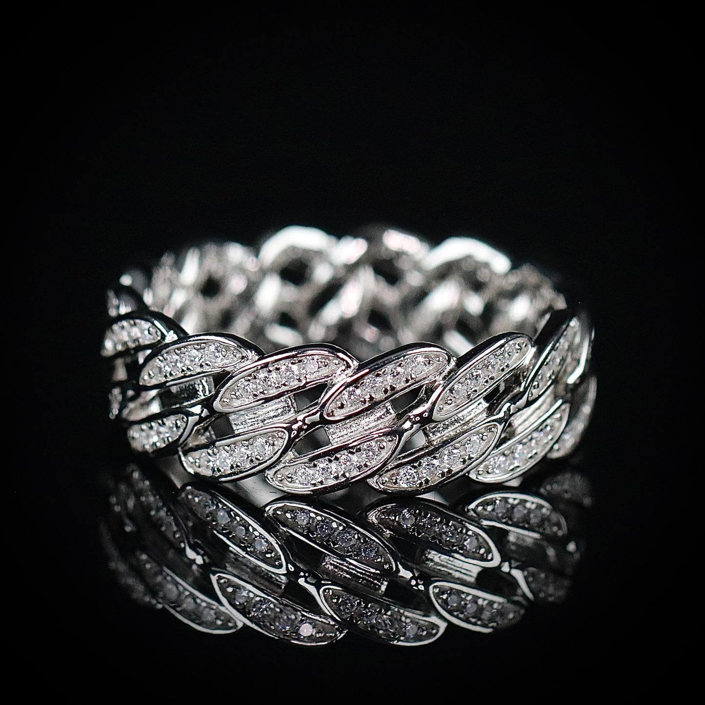 Sterling Silver Cuban Chain Link CZ Band