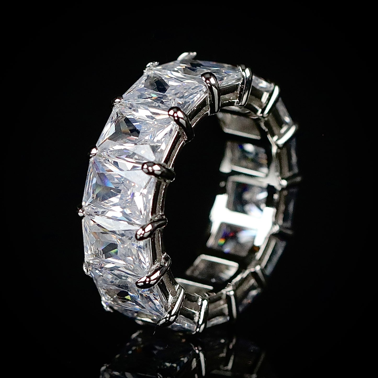 Sterling Silver Big Emerald Cut CZ Eternity Band