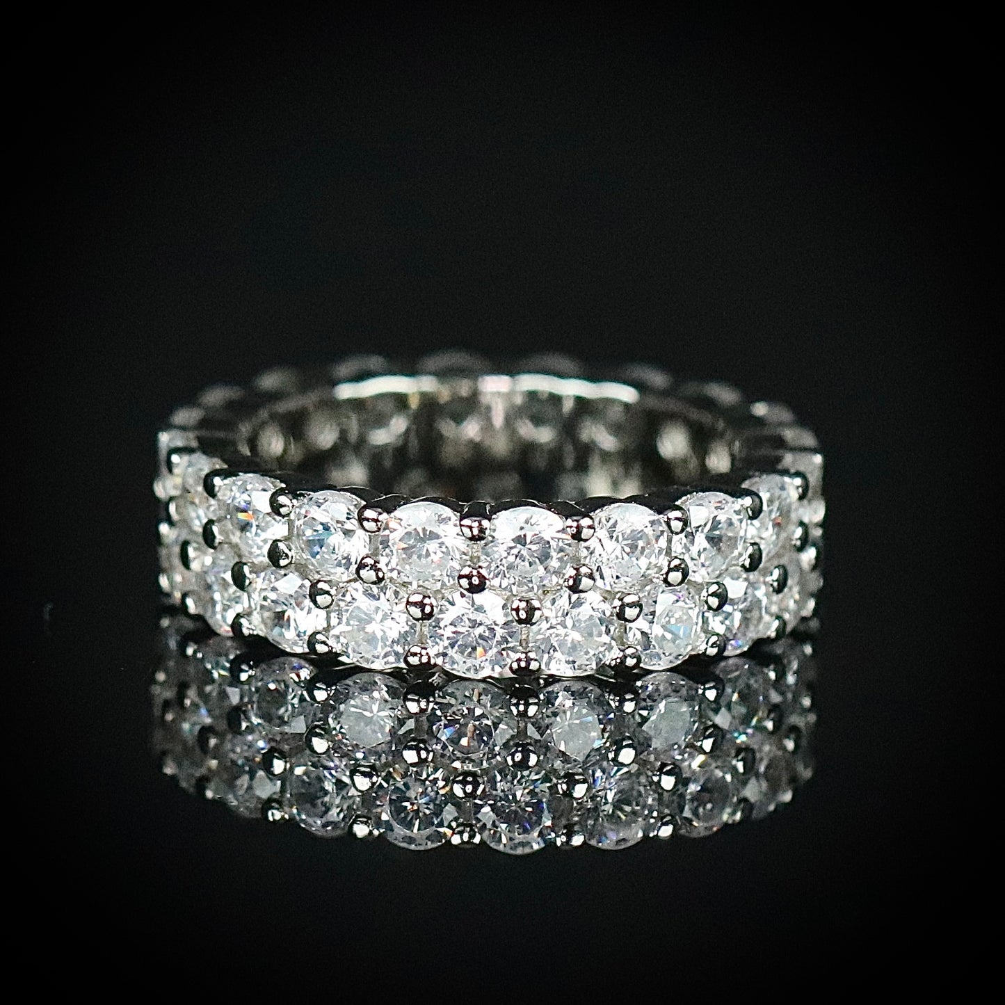 Sterling Silver Double Row CZ Band