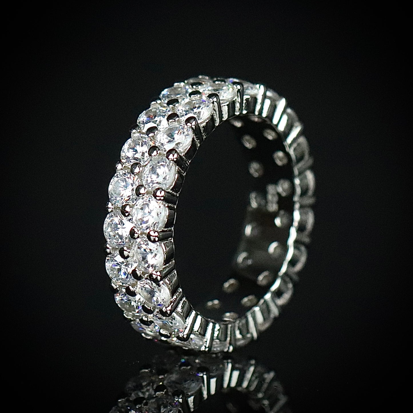 Sterling Silver Double Row CZ Band