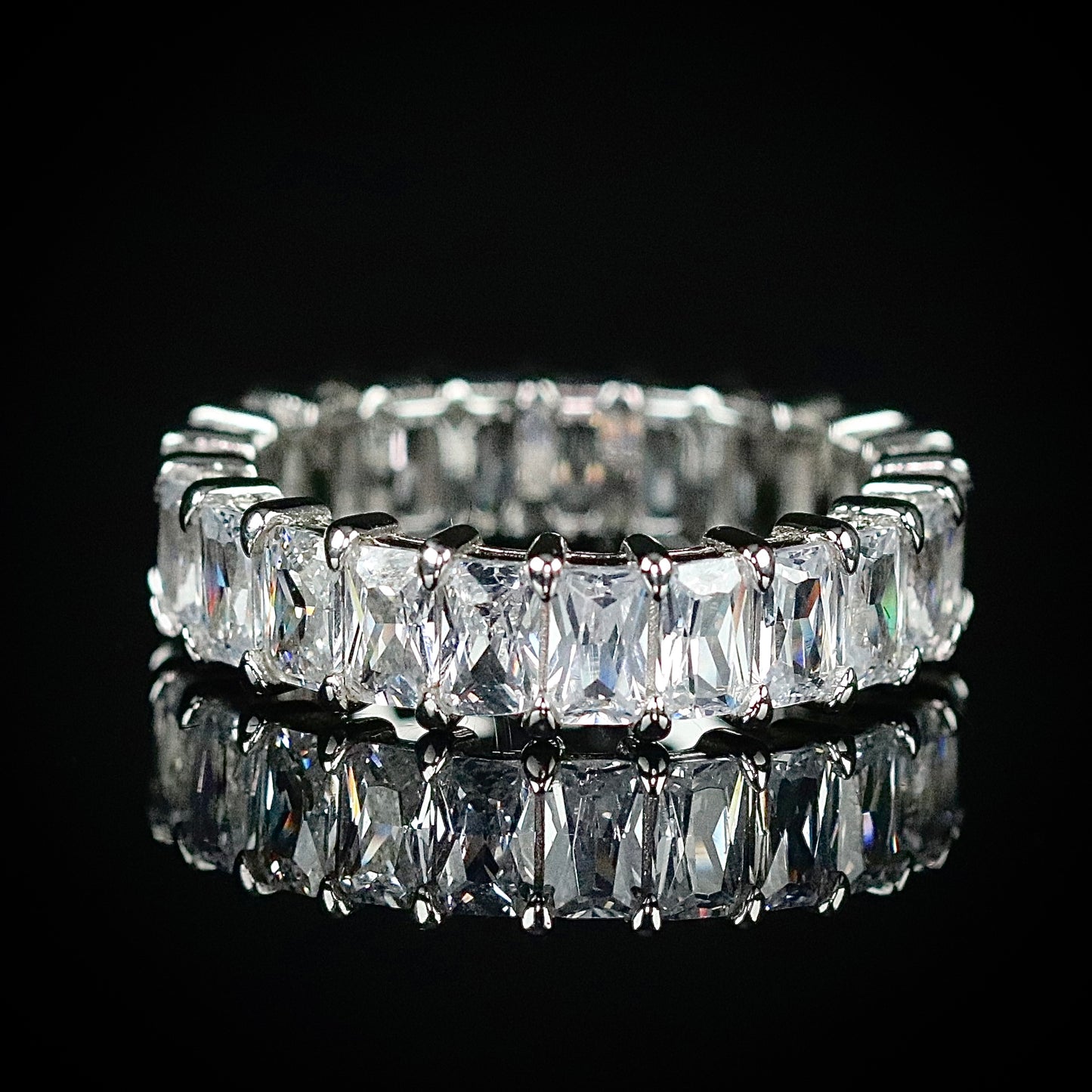 Sterling Silver Emerald Cut CZ Eternity Band