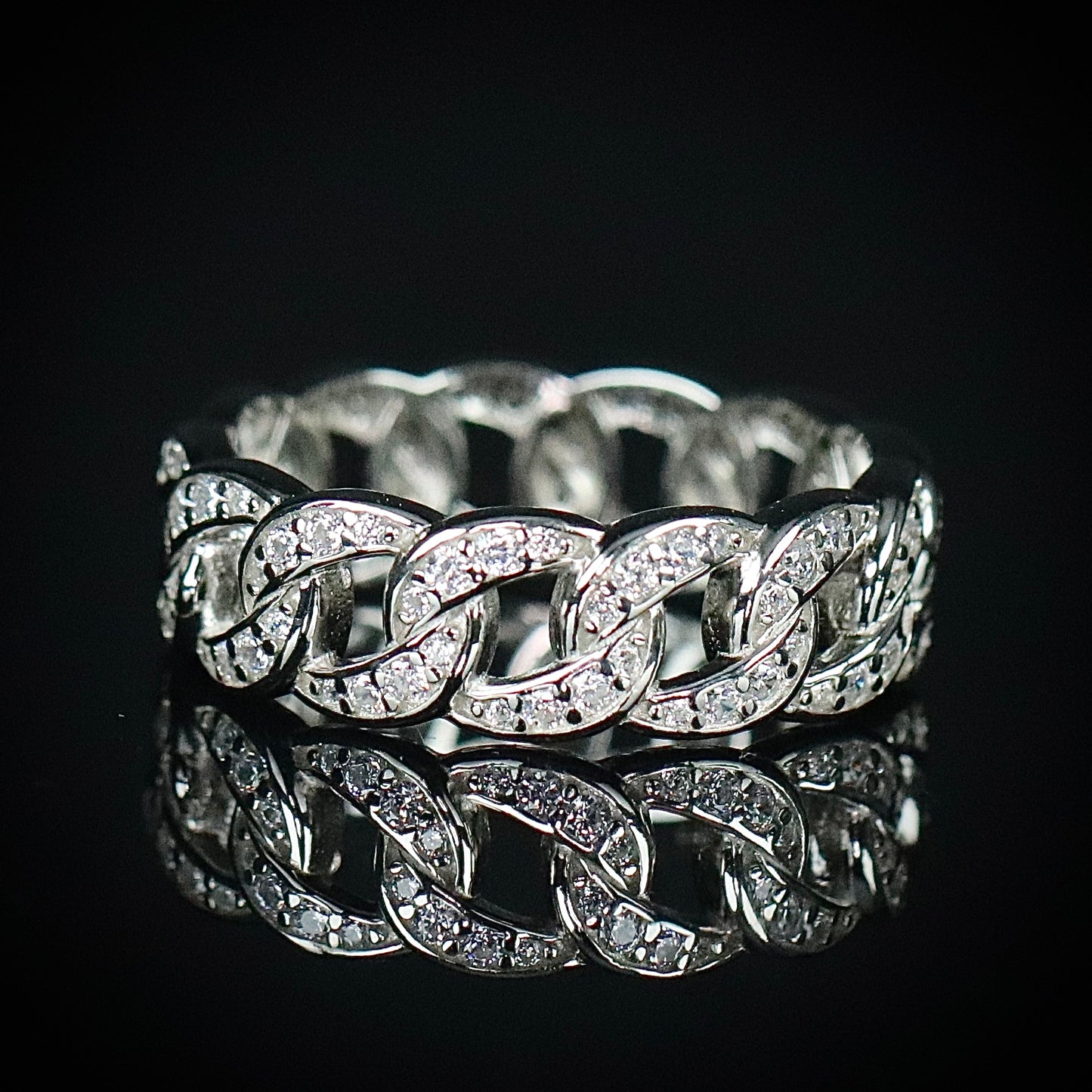 Sterling Silver Cuban Chain Link CZ Band