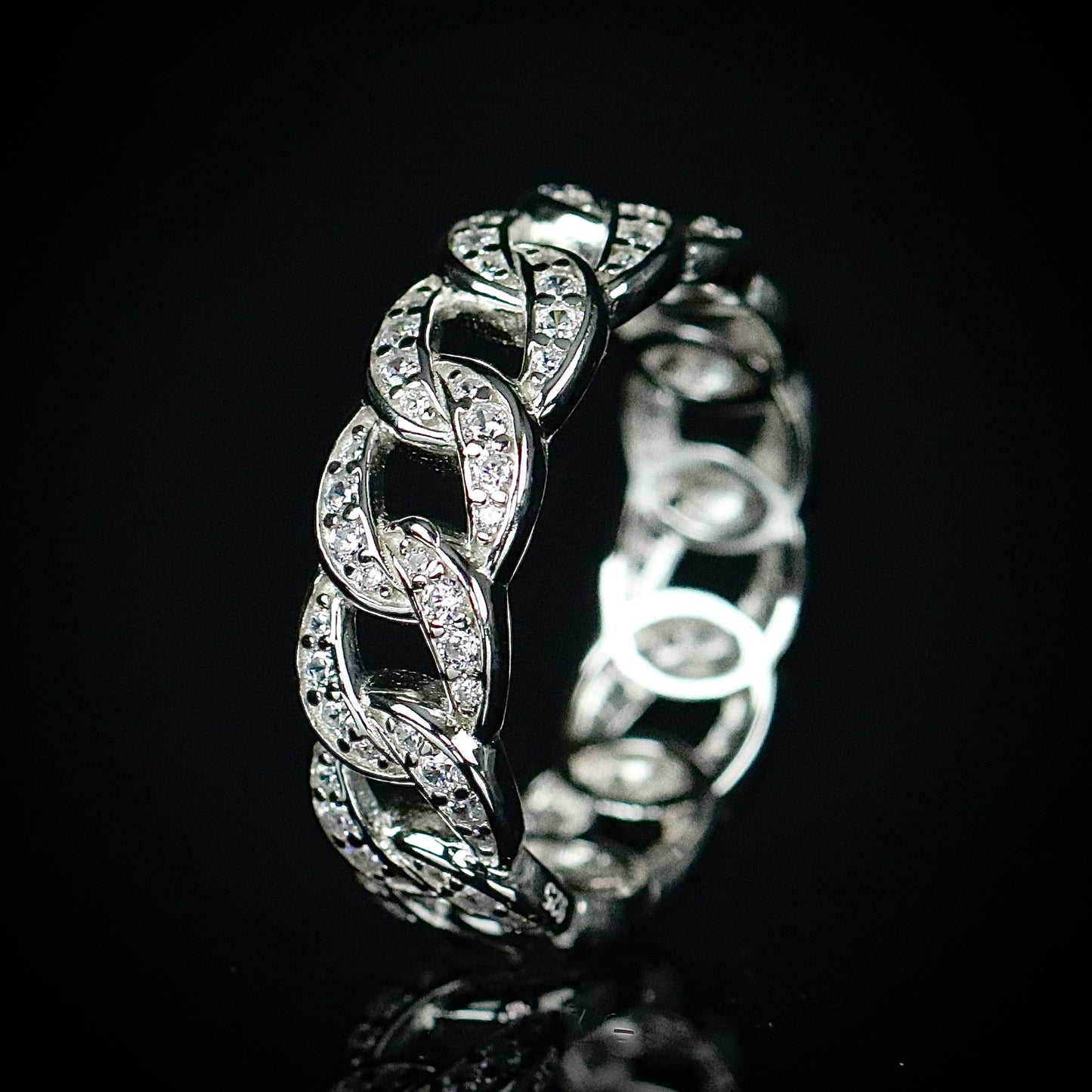 Sterling Silver Cuban Chain Link CZ Band