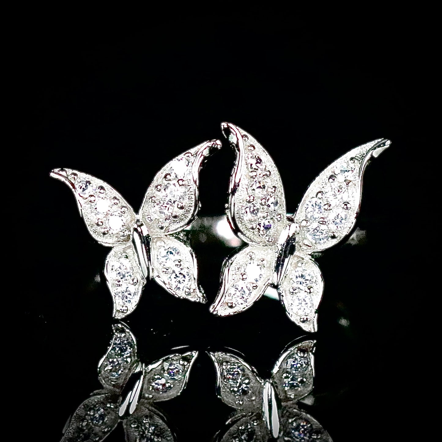 Sterling Silver Double Butterfly CZ Ring