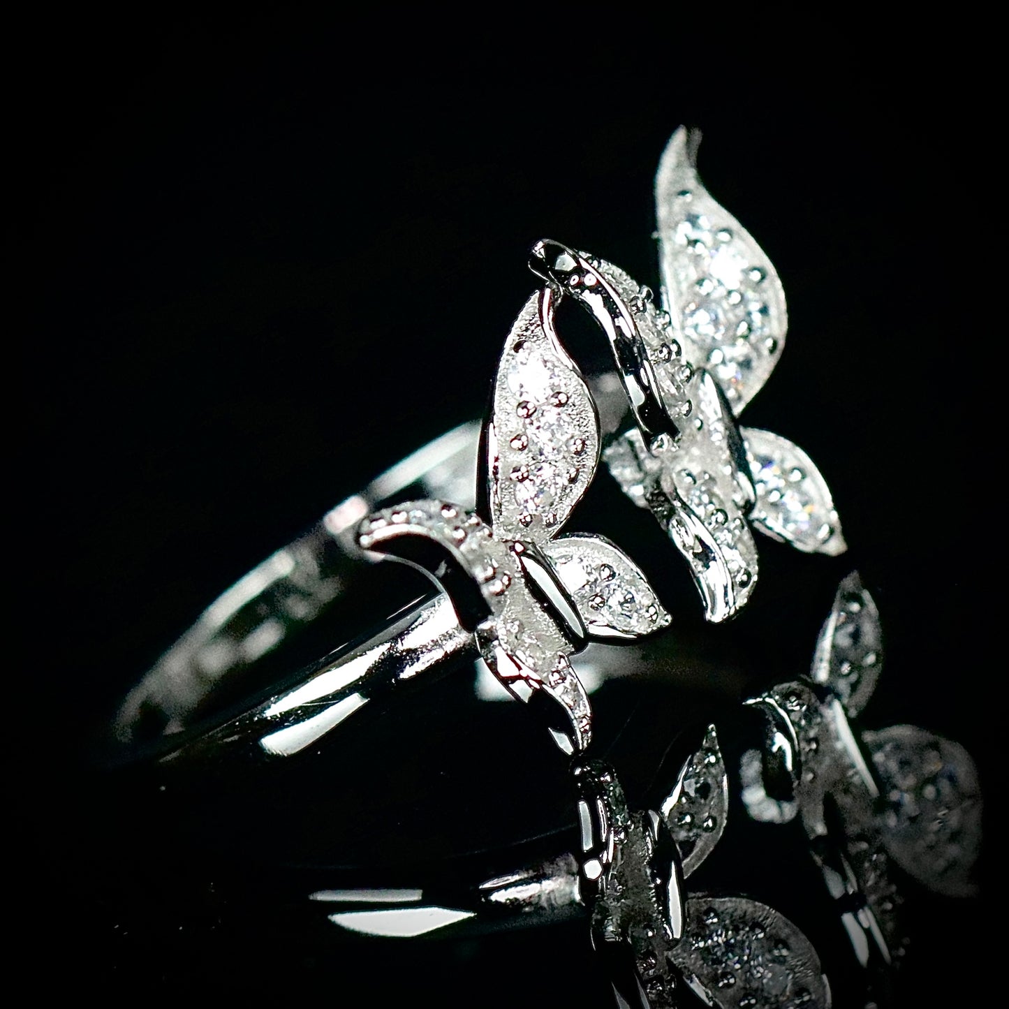 Sterling Silver Double Butterfly CZ Ring
