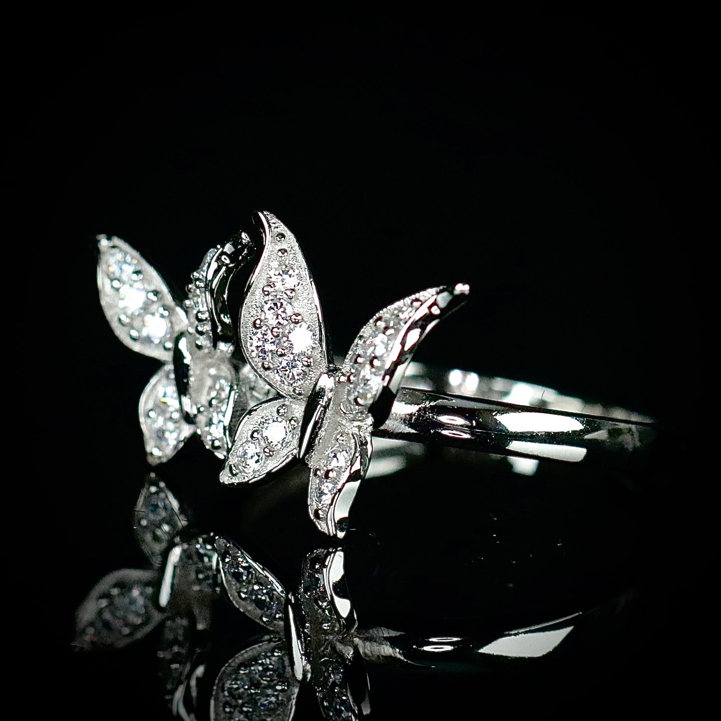 Sterling Silver Double Butterfly CZ Ring