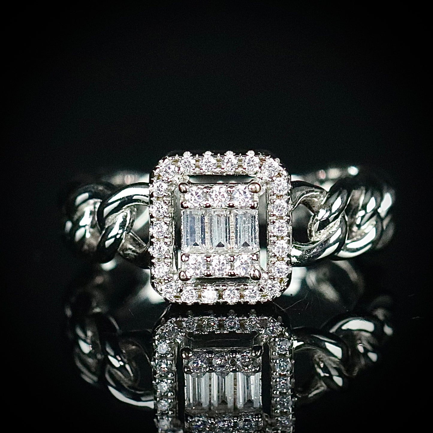 Sterling Silver Unique CZ Chain Ring