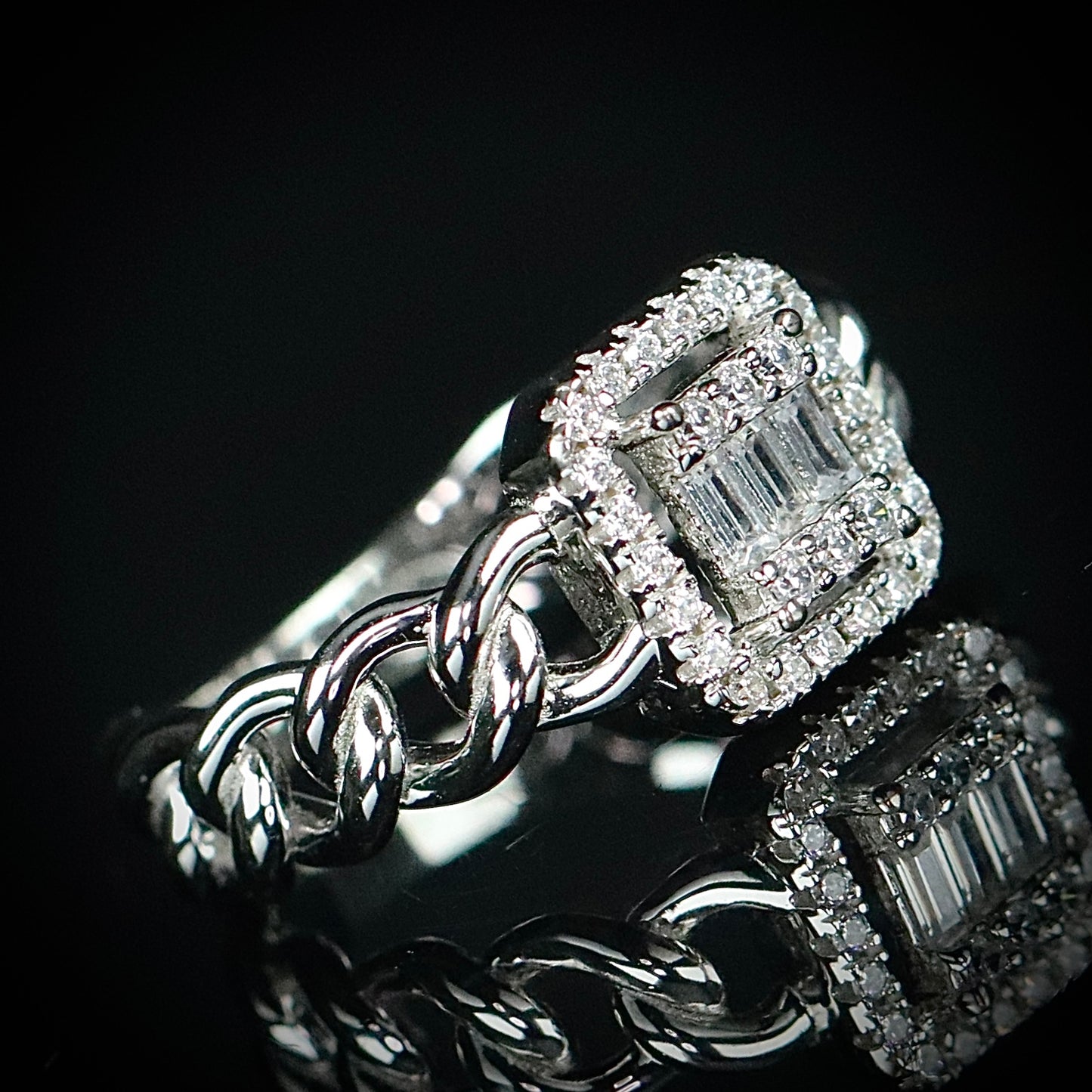 Sterling Silver Unique CZ Chain Ring