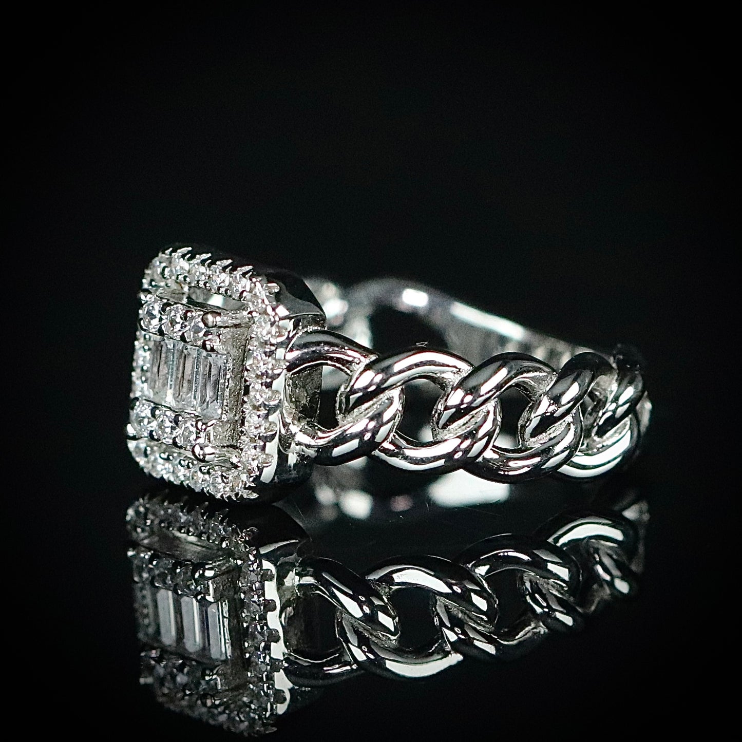 Sterling Silver Unique CZ Chain Ring