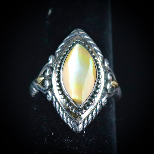 Sterling Silver and 18k Yellow Gold Golden Mother of Pearl Ring