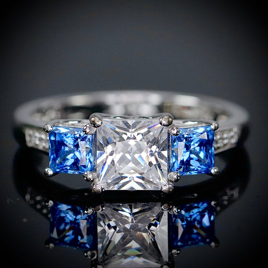 Sterling Silver Blue and White CZ Ring