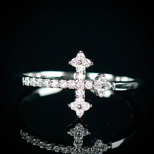 Sterling Silver CZ Cross Ring