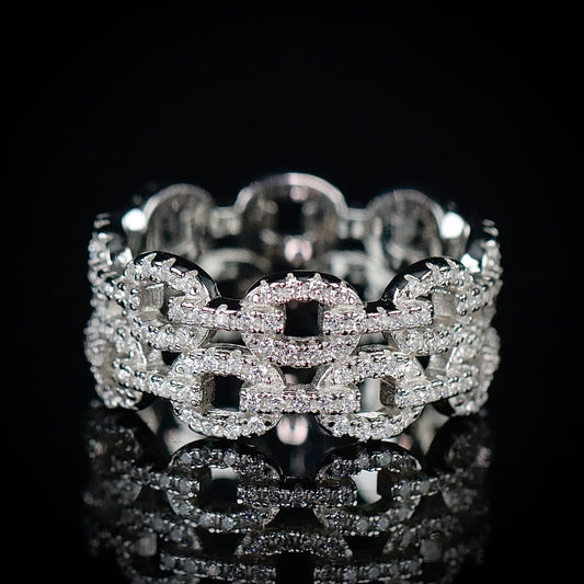 Sterling Silver Double Chain Link CZ Band