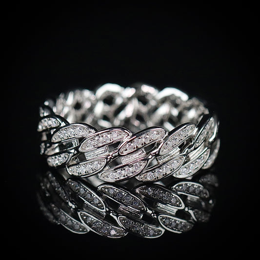 Sterling Silver Cuban Chain Link CZ Band