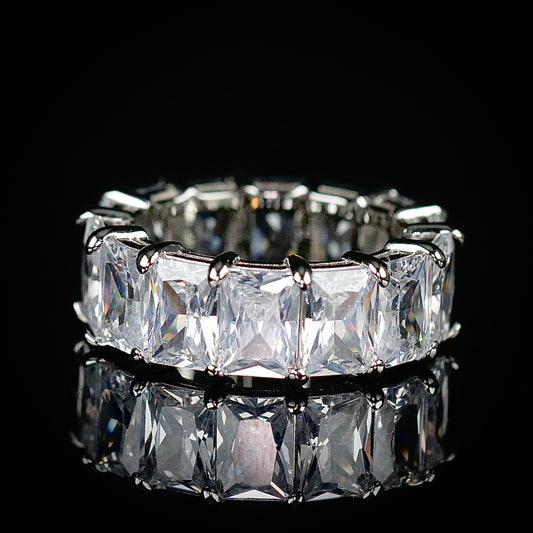 Sterling Silver Big Emerald Cut CZ Eternity Band