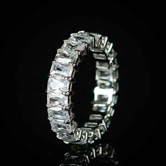Sterling Silver Emerald Cut CZ Eternity Band