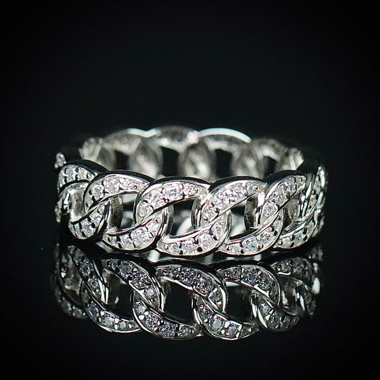 Sterling Silver Cuban Chain Link CZ Band