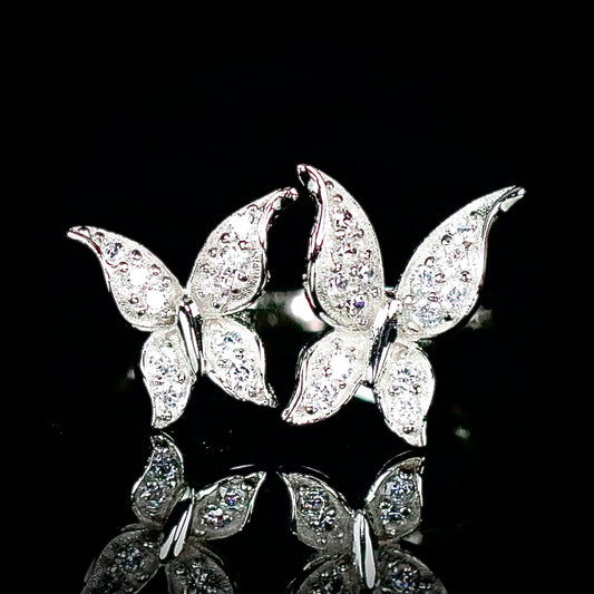 Sterling Silver Double Butterfly CZ Ring